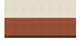 Geometric tile pattern with cream top section, terracotta middle band with diagonal lines, and dark brown base trim.