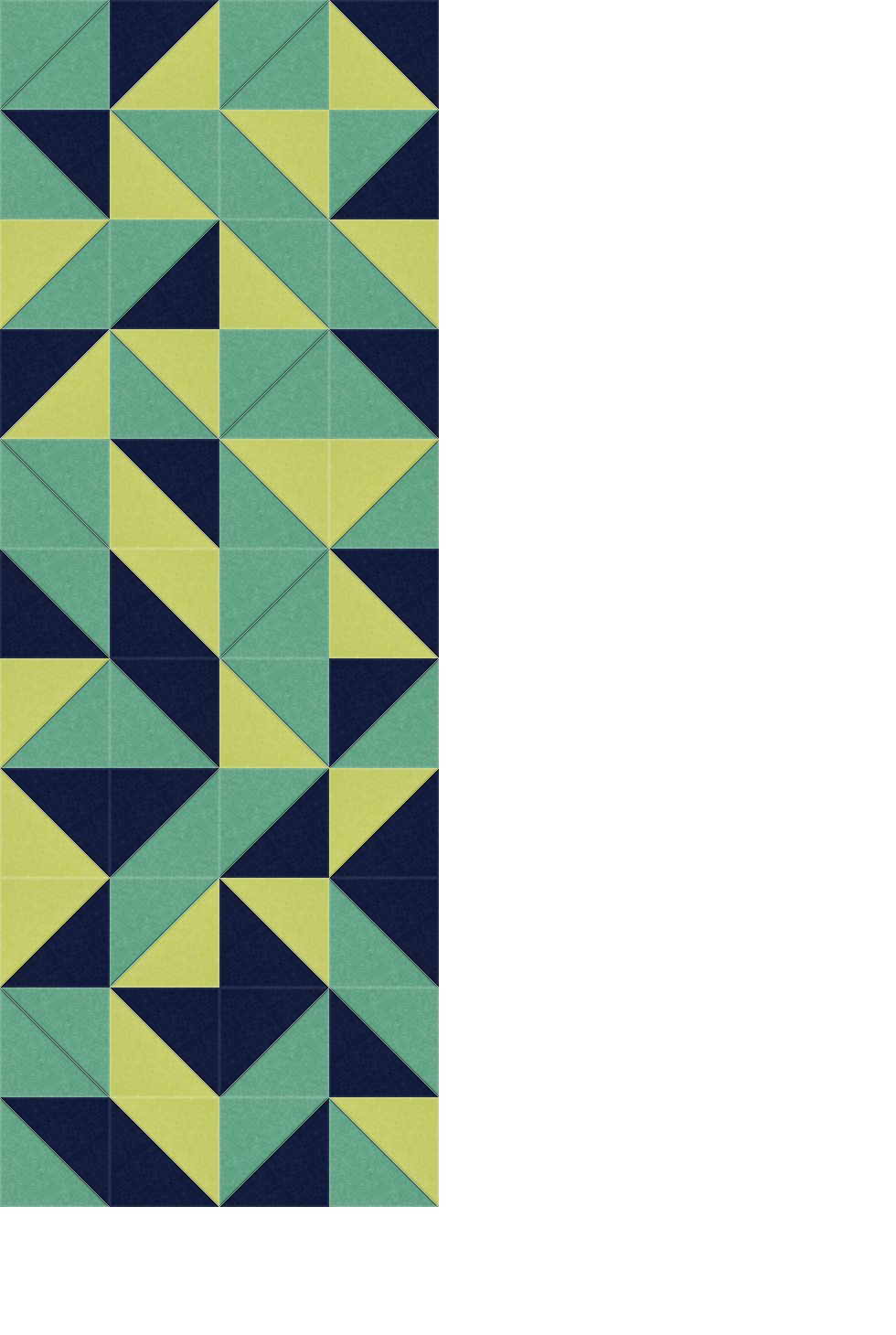 Geometric pattern with repeating diamond and triangle shapes in teal, yellow, and navy blue.