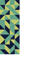Geometric pattern with repeating diamond and triangle shapes in teal, yellow, and navy blue.
