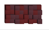 Three-dimensional geometric wall design with interlocking burgundy and dark red cubes in varying depths.