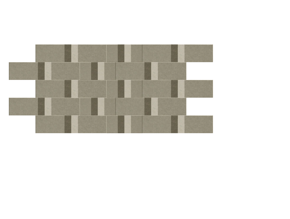 Staggered rectangular tiles in taupe and cream with varied stripe patterns arranged in offset horizontal rows.