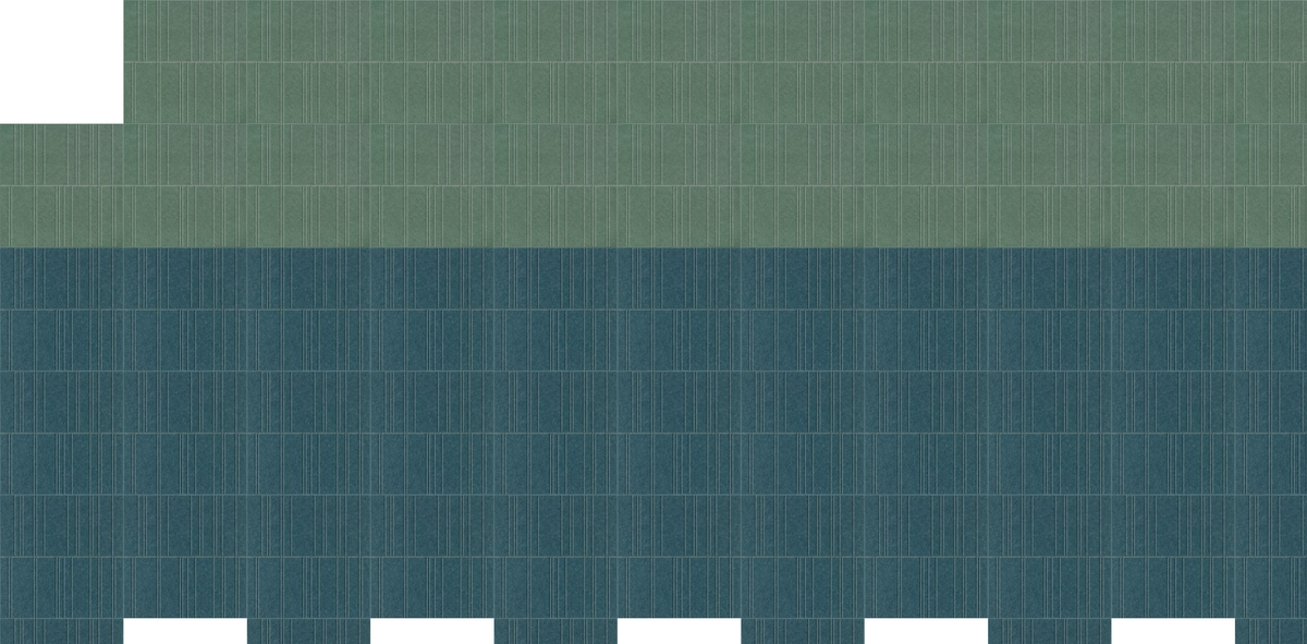 Green and teal textured tile pattern with vertical linear details and white rectangular sections at bottom.