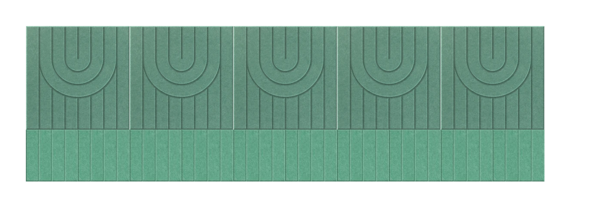 Green wainscoting design with vertical panels and arch motifs in two-tone coloring.