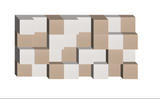 Three-dimensional modular structure with alternating tan and white cubic blocks arranged in a checkered pattern.
