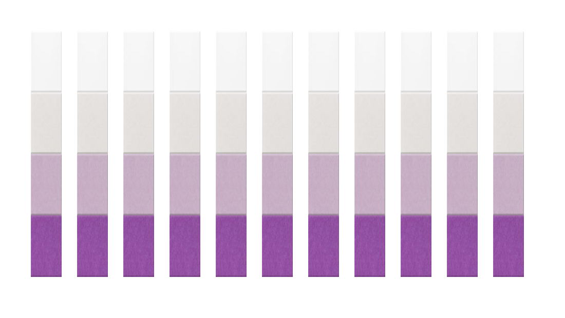 Color swatch palette showing eleven vertical strips transitioning from white through beige to light purple and deep purple.