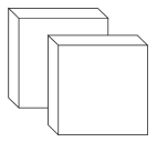 Two white cubic blocks shown in 3D perspective, one larger behind and one smaller in front.
