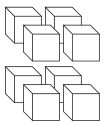 Arrangement of eight cubic 3D blocks in isometric view on white background.