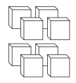 Assorted white 3D blocks in various rectangular shapes arranged in two rows.