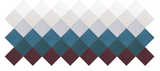 Diamond-shaped fabric swatches in cream, light gray, teal, dark teal, and burgundy arranged in horizontal rows.