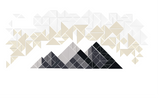 Abstract geometric design with triangular shapes in beige, gray, and black tones arranged in mountain-like formation.