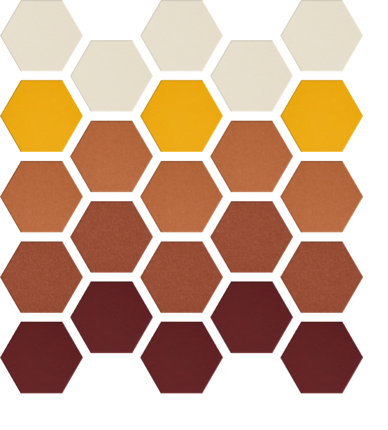 Honeycomb pattern with beige, orange, and brown hexagons arranged in rows with white gaps.