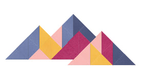 Felt Right wall small mountain wall design in blues, pinks. and yellows