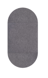 Gray fabric pinboard with rounded capsule shape and horizontal seam lines.