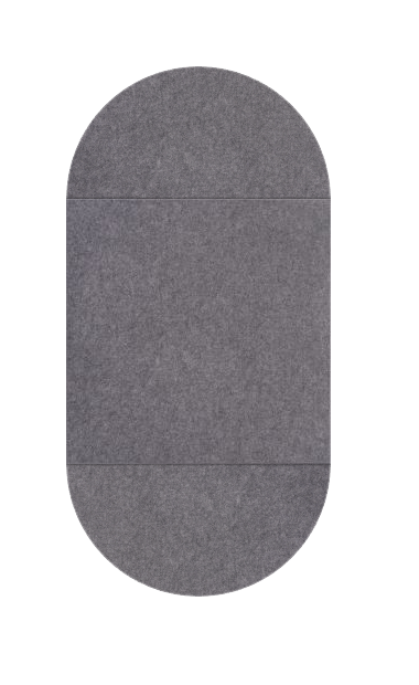 Gray fabric pinboard with rounded capsule shape and horizontal seam lines.