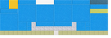 Abstract geometric design with blue sky, white clouds, yellow sun, and green ground in rectangular color blocks.