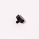 Black knurled thumb screw, angled view