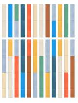 Grid of vertical color swatches in shades of blue, green, red, yellow, brown, and beige arranged in three rows.