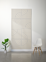 Cream-colored felt sheet with engraved geometric pattern featuring vertical lines and curved arc designs in blue-gray tones.