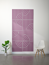 Mauve felt sheet with white engraved geometric lines forming curved and straight patterns in a layered design.