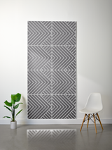 Gray felt sheet with white engraved chevron and diagonal line pattern in four equal sections.