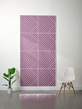 Purple and white felt sheet with engraved geometric chevron and diagonal line pattern arranged in four quadrants.