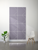 Purple and white felt sheet with engraved geometric chevron pattern divided into four sections.