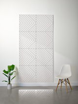 Cream-colored felt sheet with engraved geometric chevron and diagonal line pattern in four quadrants.