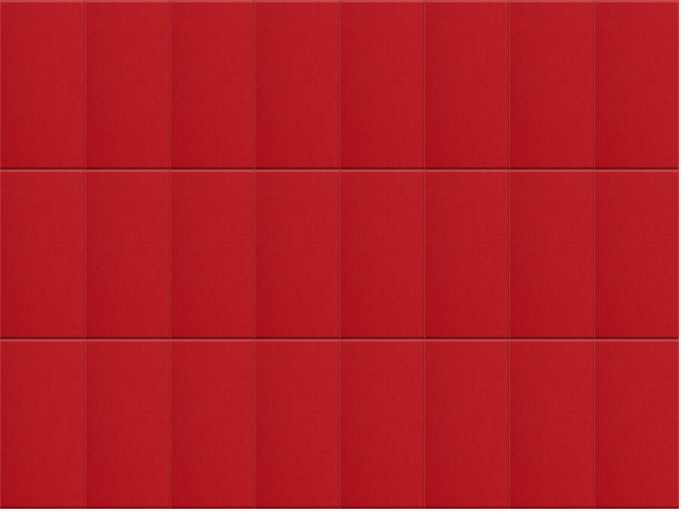 Scarlet red fabric with vertical seams and horizontal band dividing the halflap design into three sections.