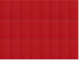 Scarlet red fabric with vertical seams and horizontal band dividing the halflap design into three sections.