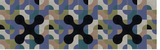 Abstract geometric pattern featuring black cross shapes on multicolored interlocking circles and squares.