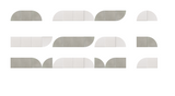 Collection of modular curved tiles in sage and cream with vertical panel details in various geometric shapes.