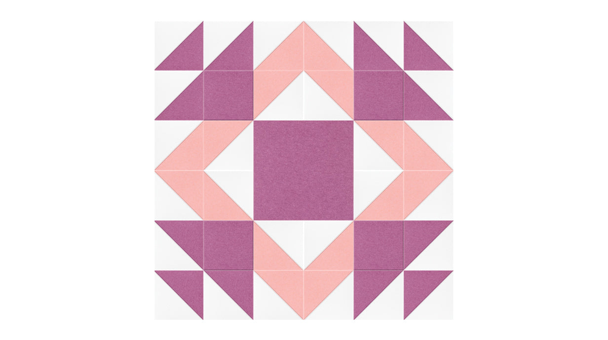 Felt Right Mothers Favorite quilt design wall in light pink and purple displayed in a bedroom or craft room