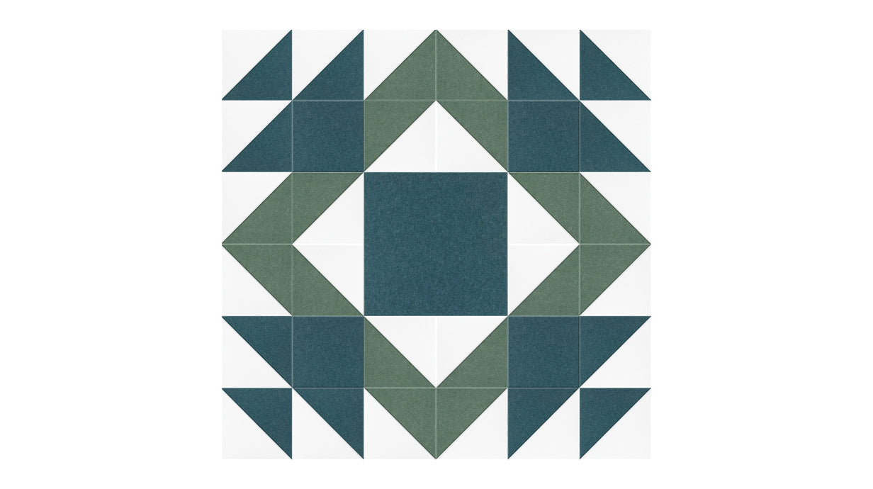 Felt Right Mothers Favorite quilt design wall in shades of green and white displayed in a bedroom and craft room