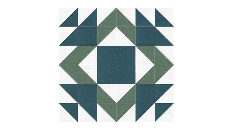 Felt Right Mothers Favorite quilt design wall in shades of green and white displayed in a bedroom and craft room