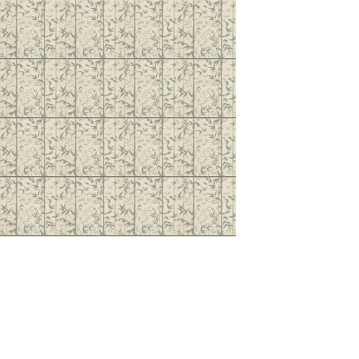 Ivory wall panels with green bamboo leaf pattern arranged in vertical strips.