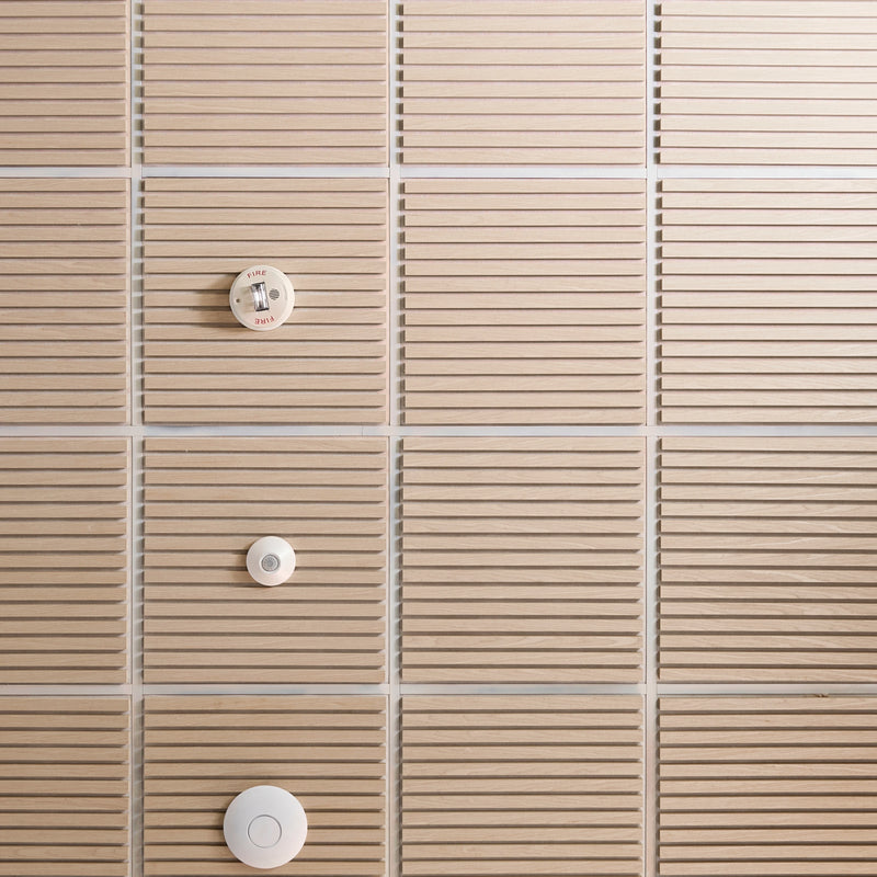Oak and Latte 2x2 slat acoustic ceiling tiles
