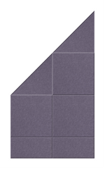 Gray geometric shape with triangular top and grid-divided rectangular sections below.