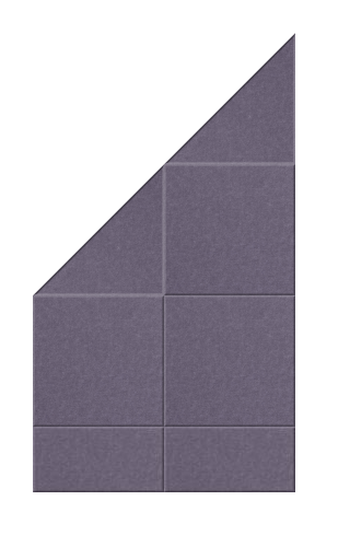 Gray geometric shape with triangular top and grid-divided rectangular sections below.