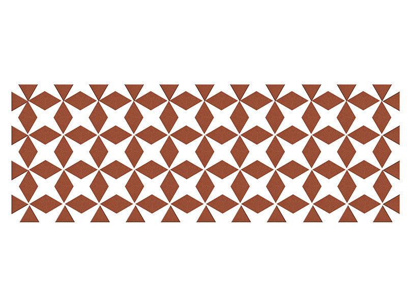 Brown and white geometric pattern with repeating diamond and triangle shapes.