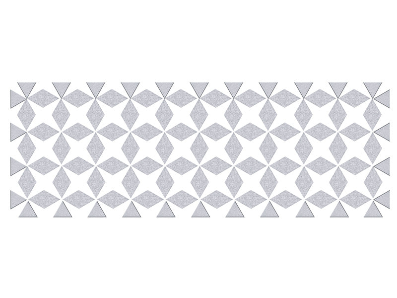 Gray and white geometric pattern with repeating diamond and triangle shapes arranged in rows.