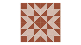 Felt Right Quilting Star quilt design wall in dark red and tan displayed in bedroom or craft room