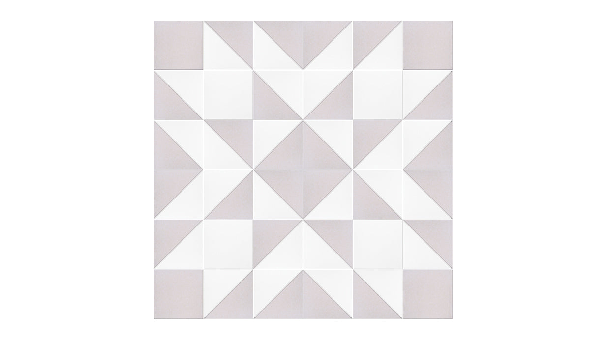 Felt Right Quilting Star quilt design wall in cream and white displayed in the bedroom or craft room