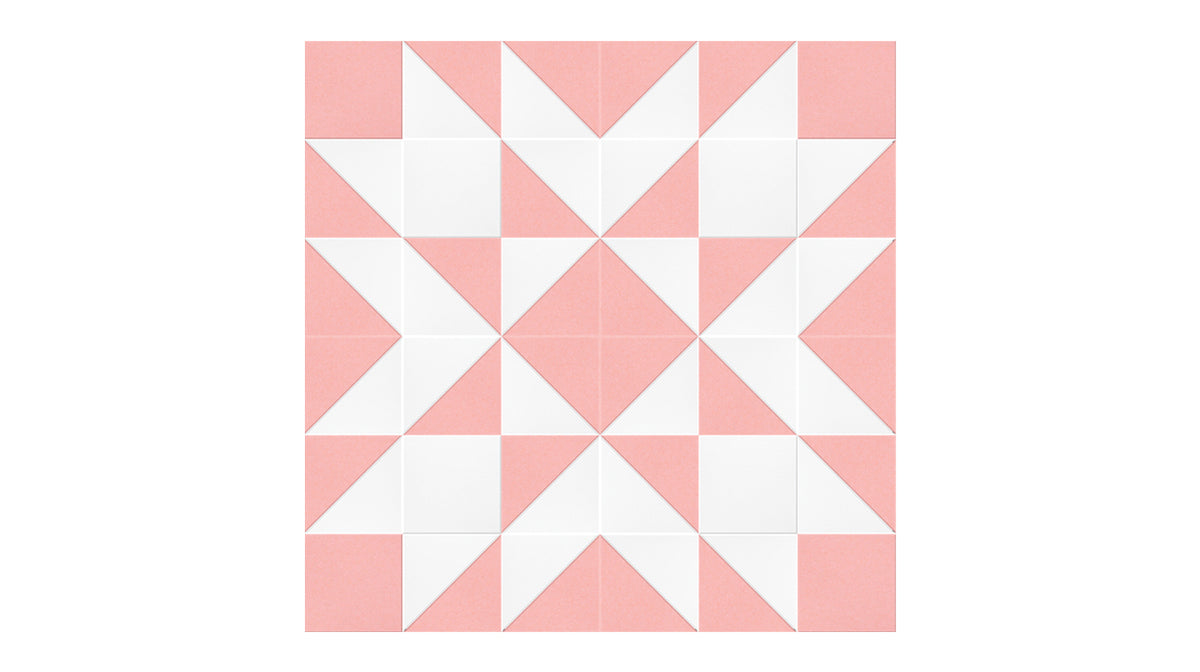 Felt Right Quilting Star Carnation quilt design wall in light pink and cream displayed in a bedroom or craft room