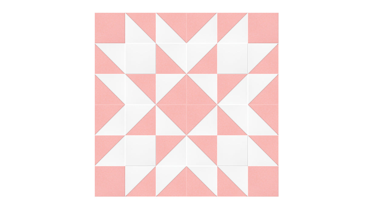 Felt Right Quilting Star Carnation quilt design wall in light pink and cream displayed in a bedroom or craft room