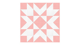 Felt Right Quilting Star Carnation quilt design wall in light pink and cream displayed in a bedroom or craft room