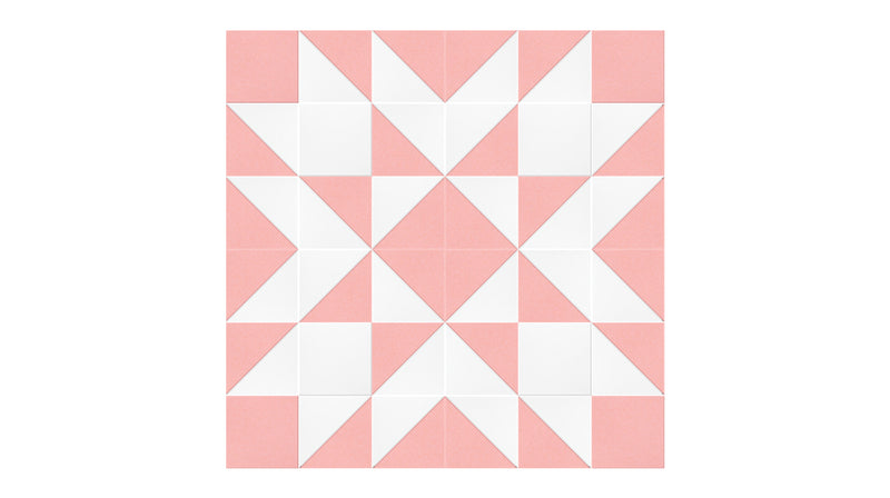 Felt Right Quilting Star Carnation quilt design wall in light pink and cream displayed in a bedroom or craft room