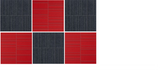 Red and dark gray tiles arranged in a geometric cross pattern with horizontal line textures.