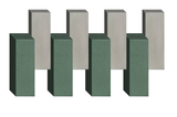 Alternating green and gray rectangular 3D blocks arranged in a staggered pattern on white background.