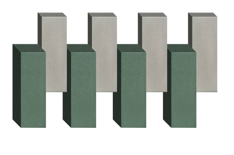 Alternating green and gray rectangular 3D blocks arranged in a staggered pattern on white background.
