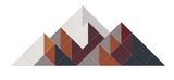 Abstract mountain design with geometric triangles in cream, rust, burgundy, gray, and charcoal tones.